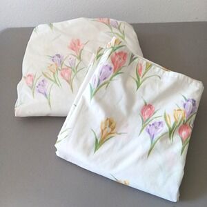 VTG Lady Pepperell Bedding Sheet Set Top‎ and Bottom Sheet Tulip Floral Cottage